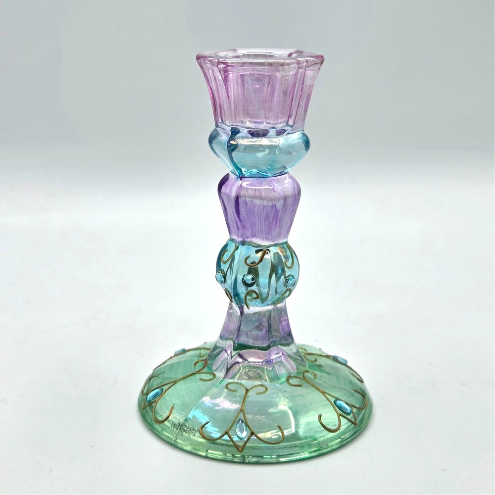 Partylite 5" (13cm) Mardi Gras Iridescent Taper Candle Holder #P7402 RETIRED